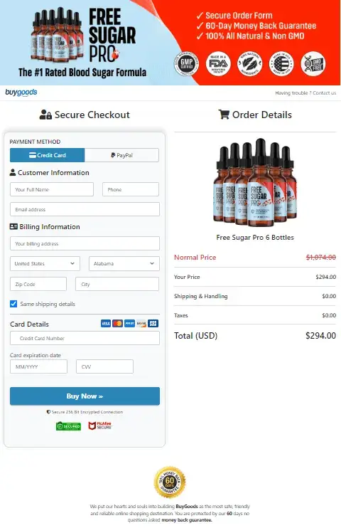 Free Sugar Pro secure checkout page